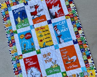 Organic Seuss Books Baby or Twin Quilt - Heirloom Bedding, Personalized