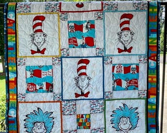 Cat in the Hat Baby or Twin Quilts – Seuss Nursery Decor, Personalized