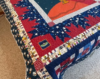 Custom Snoopy Astronaut or Peanuts Rectangles Patchwork - Lap or Twin Quilt or Pillow Sham – Personalize
