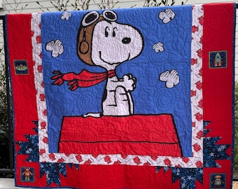 Snoopy Baby Quilt - Snoopy Red Baron Crib Quilt, Personalize - Snoopy Wall Quilt - Baby Shower Gift