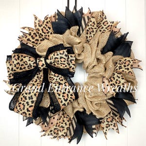 Leopard Print Wreath For Front Door, Burlap Wreath, Leopard Print Wreath, Year Round Wreath, Rustic Wreath, Leopard Print Burlap Wreath CUTE