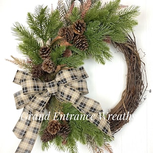 Rustic Holiday WREATH for Front Door, Primitive Wreath, Pinecone Wreath, Country Wreath, Winter Wreath, Pine Wreath,  Christmas Wreath, CUTE