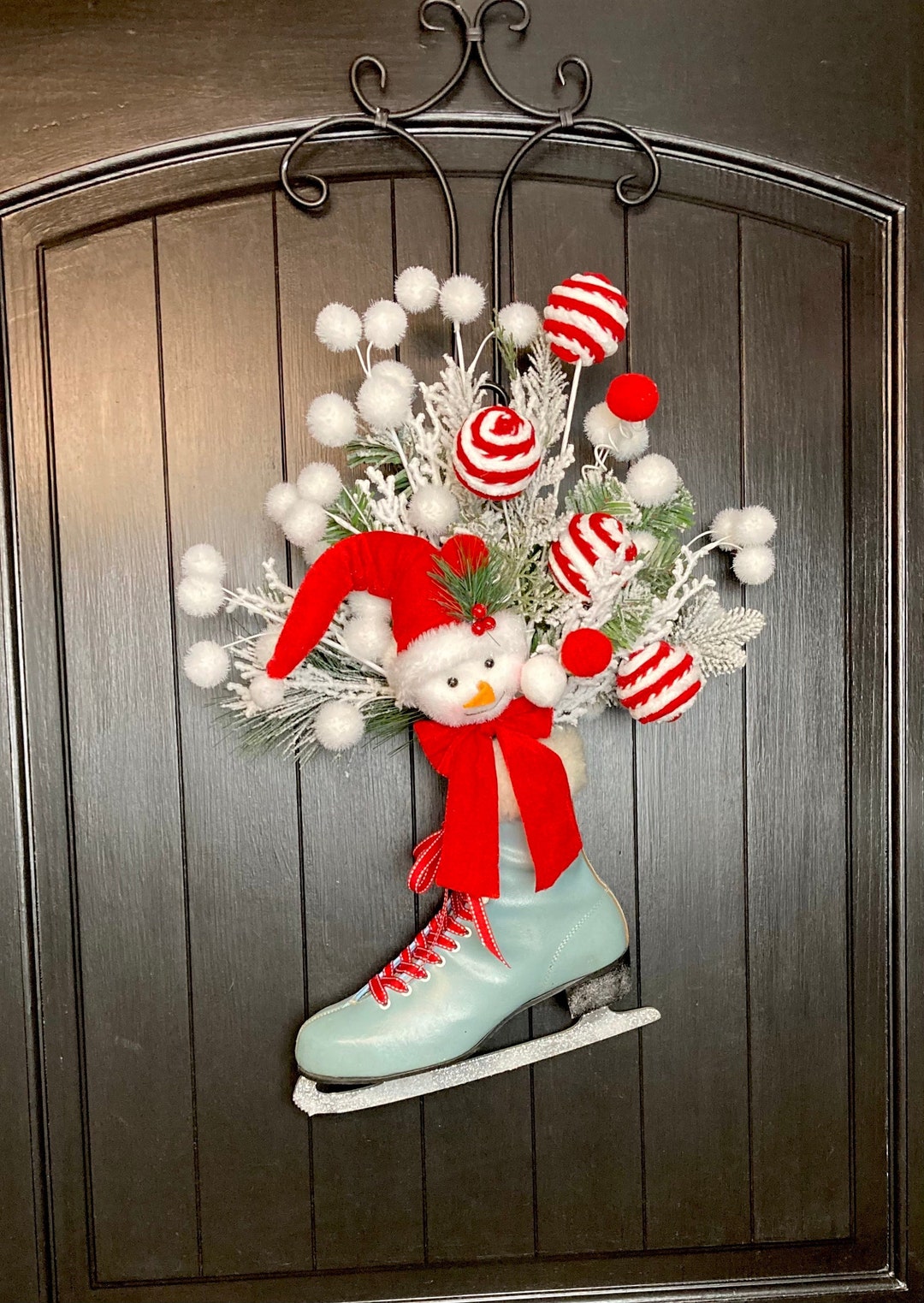 Christmas Ice Skate Wreath Ice Skate Door Decor Snowman Ice Etsy