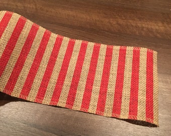 Red And Natural Striped Burlap, Red Striped Burlap, Fourth Of July Burlap, 4th Of July Burlap, Patriotic Burlap, Red Striped Ribbon, Burlap