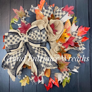 Fall Burlap Wreath For Front Door, Fall Maple Leaf Wreath, Rustic Autumn Wreath, Handmade Burlap Wreath, Primitive Wreath, Farmhouse Wreath