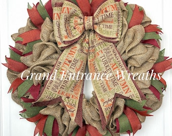 Herfstkrans van jute | Rustieke strik met oogstthema, herfstdecoratie voor de deur