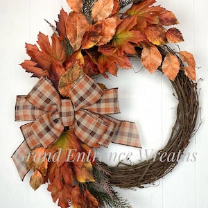 Autumn Birch Leaf Wreath: Farmhouse Fall Grapevine Door Decor