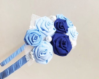 Flower girl hairband blue,Baby hairband flowers,Hair accessories for girls,Hairbands for flower girls,Hairbands handmade,Wedding hairbands