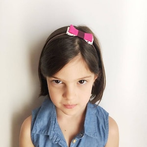 Bow Headband/ hair bow/ girls/ elastic/ handmade/ hair accessories/ pink bow image 1