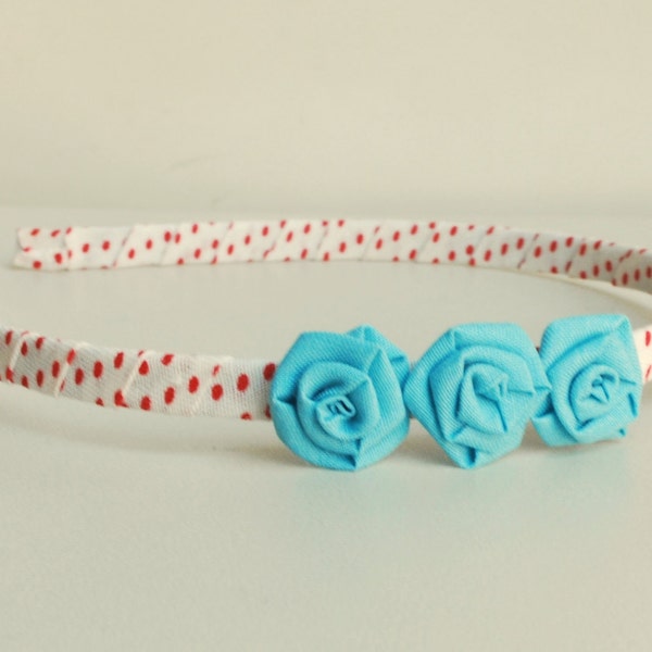 Girls hairband/ rosettes/ floral headband/ handmade roses/ red polka-dot/ flowers/ hair accessories