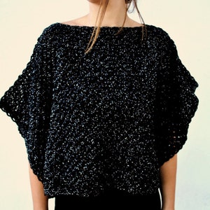 Black poncho,Woman winter poncho,Black winter shawl,Black winter wrap,Wool laminated shrug,Knitting poncho,Black wool wrap,Black wool shawl