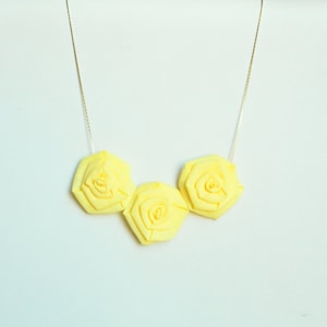 Fiber necklace,Yellow necklace,Roses necklace fabric,Fiber jewelry,Necklace handmade,Flower roses necklace,Fabric jewels,Fabric necklaces