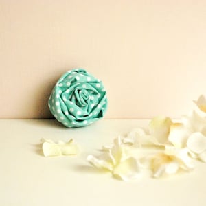 Brooch flower,Turqoise polka dot pin flower,Turqoise floral brooch pin,Polka dot brooch,Rose fabric brooch,Pins handmade,Women accessories