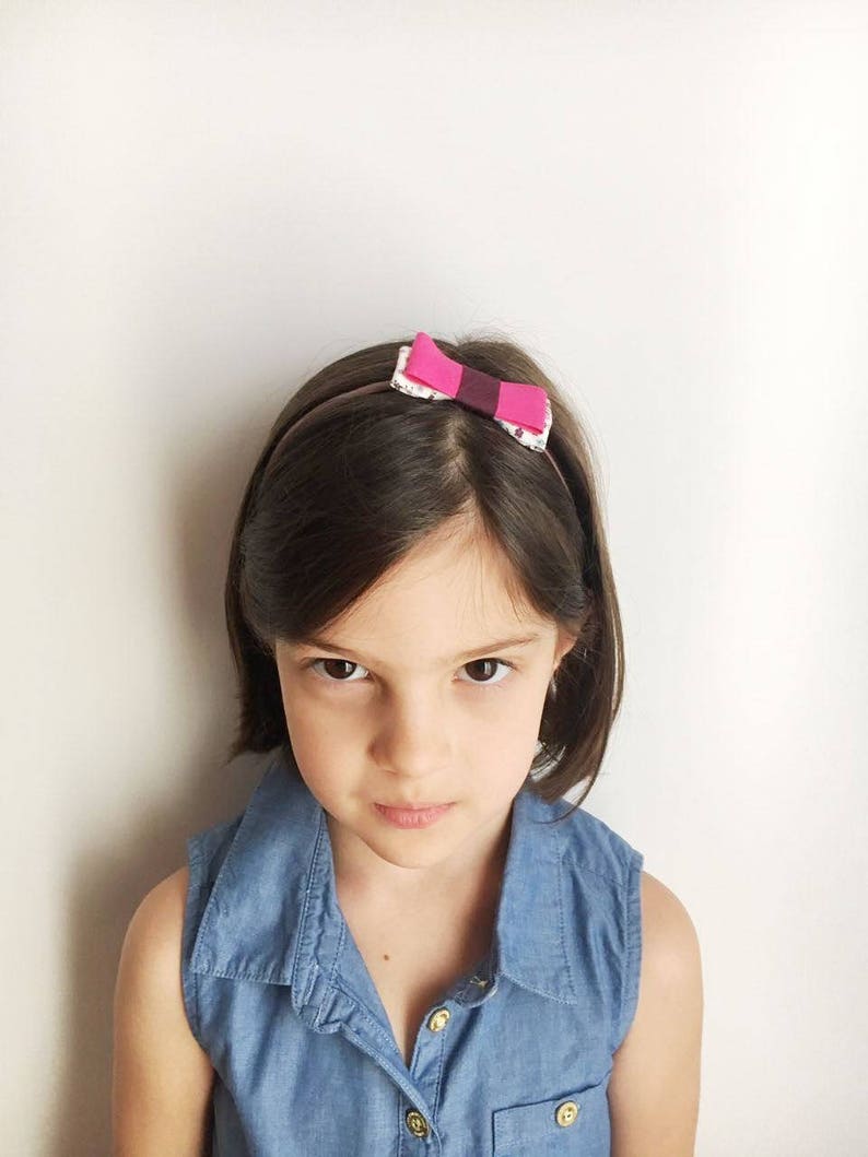 Bow Headband/ hair bow/ girls/ elastic/ handmade/ hair accessories/ pink bow image 1