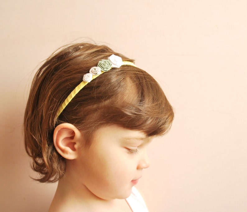 Flower yellow headband/ rosette hairband/ handmade/ baby girls/ hair accessories/ceremony image 4