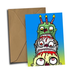 Zombie Kuchen - Geburtstagskuchenkarte - Zombie Kuchen - Kuchen - Glückwünsche - Valentinstage - Prüfung - A6 Grußkarte - Kerzen - Humor - Lustig