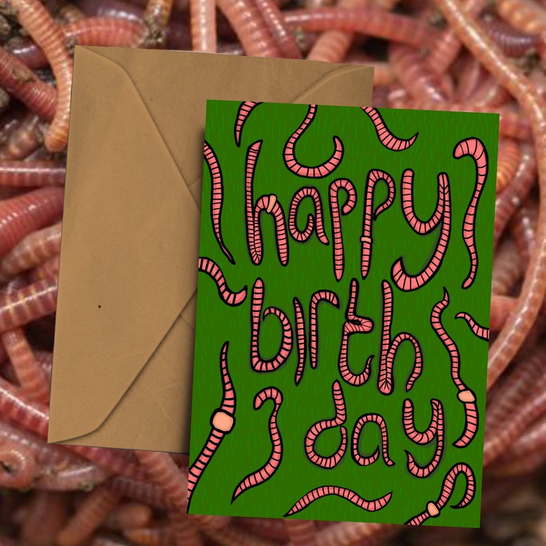 Happy Birthday Card Worms Green image 1