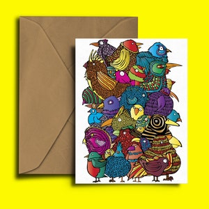 Vögel - Geburtstagskarte - Fuzzy - Federn - Freinds - Grußkarte A6 Karte für jeden Anlass. Ostergeburtstag Valentinstag Liebe und Kram