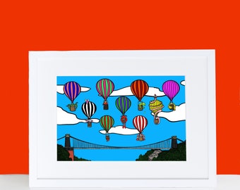 Monster Balloons - Suspension Bridge - Bristol Art - FREE SHIPPING - Brunel - Print - Dinosaur