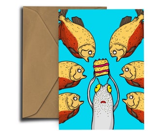 Blenny Pirahnas - Birthday Card - Pig  - A6 greeting Card