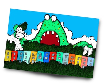 Monster Vs Clifton Wood - Bristol Art - FREE SHIPPING - Print - Dinosaur