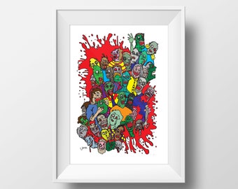 Zombie Splat Print - Zombie Art - Zombie Poster - Print - Horror Art -