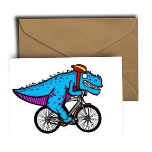 Carte d'anniversaire Tyrannosaurus Rex - T Rex Riding A Bike - Dinosaure - Vélo