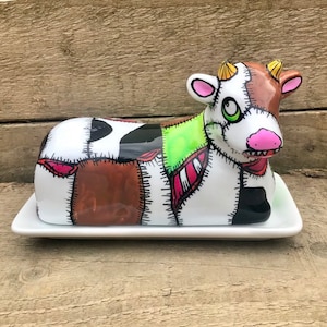 Frankencow - Butter Dish - Zombie Cow - Frankenstein - Halloween - Butter Dish - Cow - Cow Butter Dish - Hand Painted - Kitchenware - House