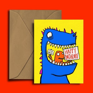 Happy Birthday Dino - Hilfe senden - Geburtstagskarte - Kinder Geburtstagskarte - Lustig