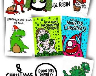 Christmas Card Multipack - 8 Christmas Cards - Rudolph - Santa - Sprouts