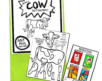 Cow - Split Pin Puppet - FREE UK POSTAGE - Fantasy -Easter Craft Pack - Activity - Christmas Gift - Craft