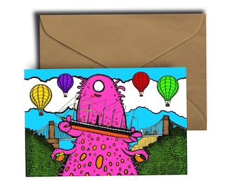 Monster Toy - Bristol Suspension Bridge - Greeting Card - Bristol Landmark