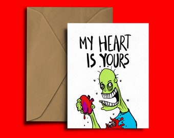 My Heart is Yours - Valentines - Valentines Card - Zombie - Birthday - Anniversary - A6 greeting Card - Candles - humor - funny