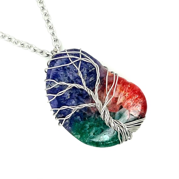 Rainbow Quartz Tree of Life Necklace – Wire Wrapped Stainless