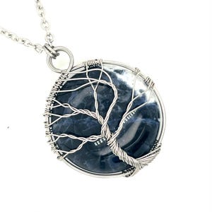 Wire Wrapped Stainless Steel Sodalite Tree of Life Necklace/spiritual jewelry/boho jewelry/ gift for her/deep blue crystal necklace