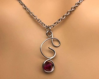Handmade Stainless Steel Wire Initial Necklace with Birthstone