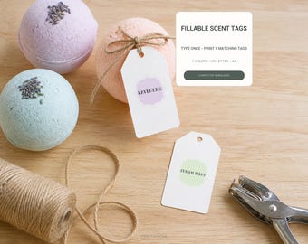 Fillable Bath Bomb Scent Tags, Ornate 7-Color Batch PDF, Letter and A4