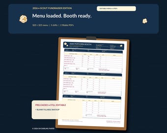 2026 Scout Popcorn Booth Sales Tracker: Fillable PDF for Inventory, Cash and Shift Handoffs
