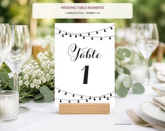 Printable Wedding Table Numbers Bundle 1-20, Three 5x7 Design Styles