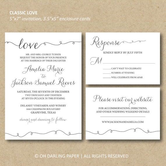Items similar to Printable Wedding Invitation Classic Love on Etsy