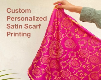 Make Your Own Custom Satin Scarf, Personalized Fabric Square Printed with your Design for Head Scarf, Bandana or Hair Wrap