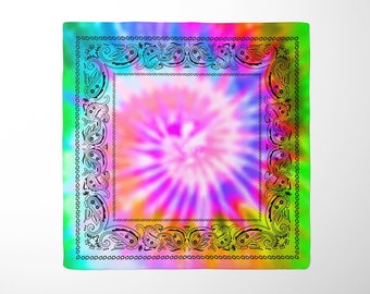 Rainbow Tie Dye Paisley Bandana, Head Wrap or Hair Scarf, Tie Top or Halter,