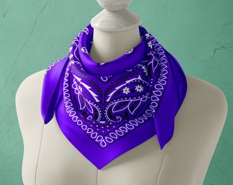 Purple Paisley Bandana, Satin or Poplin with Traditional Pattern for a Head Wrap or Neck Scarf