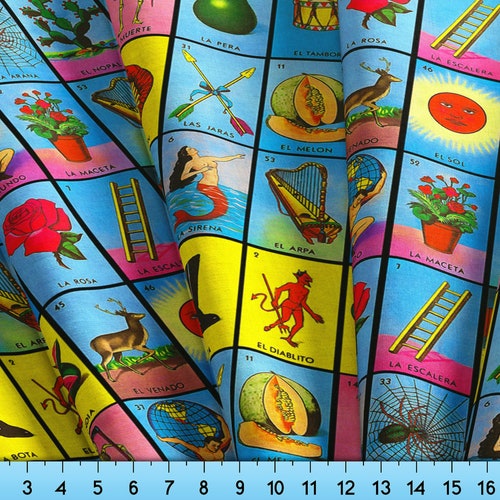 Mexican Lottery Fabric by the Yard Mexican Loteria Bingo Etsy