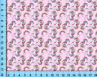 Unicorns and Rainbows Fabric Pattern, Pink Girls Fabric Design Printed By the Yard