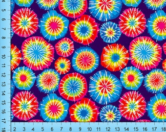 Tie Dye Fabric Pattern Print, Boho Colorful Circle Pattern printed By the Yard, Half Yard or Fat Quarter