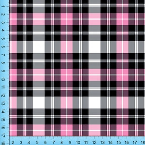 Pink Black Plaid Print Fabric, Checkered Tartan Plaid Pattern Design Fabric By The Yard