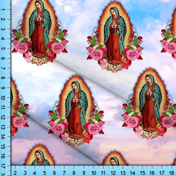 Virgin Mary Fabric, Our Lady of Guadalupe Pattern By the Yard