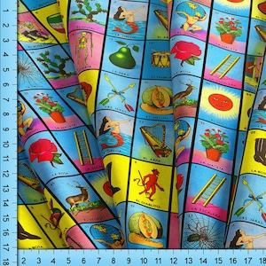 Mexican Lottery Fabric By The Yard, Mexican Loteria Bingo Pattern Custom Printed on the fabric of your choice