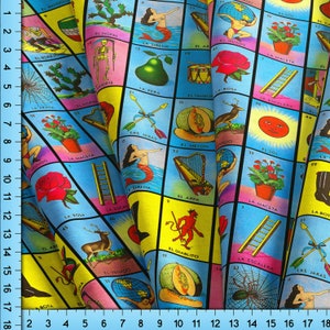 Tela de la Lotería Mexicana cortada a medida, Patrón de Bingo de la Lotería Mexicana Impreso a medida en la tela de su elección